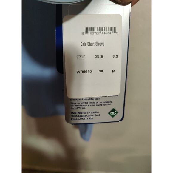 New Asics Women Sky Blue Athletic Top Semi-Fitted Medium Short Sleeve Ecoline - Picture 6 of 16